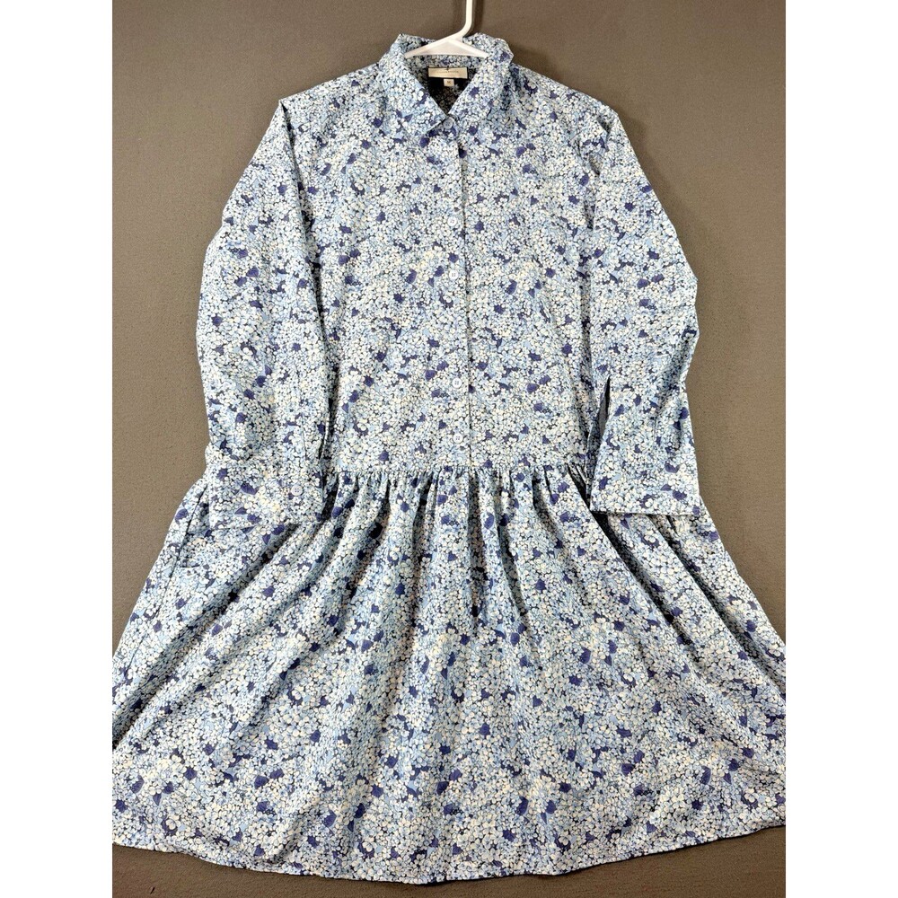 Tuckernuck Dress Womens Sz M Blue Hayes Floral Hydrangeas Button Front Shirt
